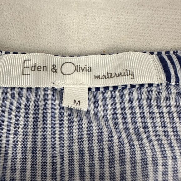 Eden & Olivia Maternity Top Blouse Medium Blue & White Stripe 3/4 Sleeve - Picture 3 of 5